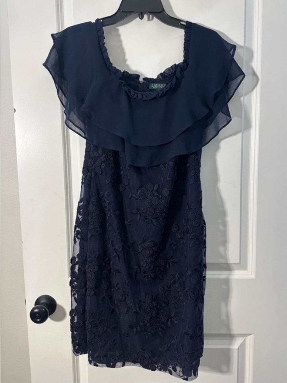 Lauren Ralph Lauren Navy Lace Dress Size 8 Elegant Overlay Cocktail Formal - Picture 11 of 11
